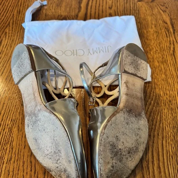 Jimmy Choo Lancer Silver Mirrored-Leather Point-Toe FlatsSize 37